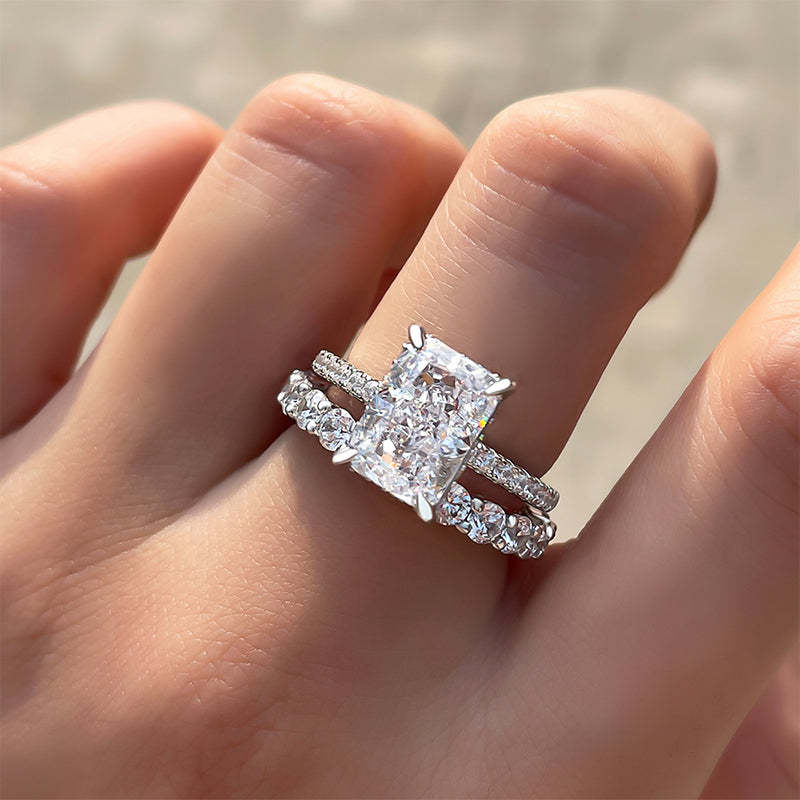 Radiant Cut Engagement Ring with Hidden Halo Eternity Band