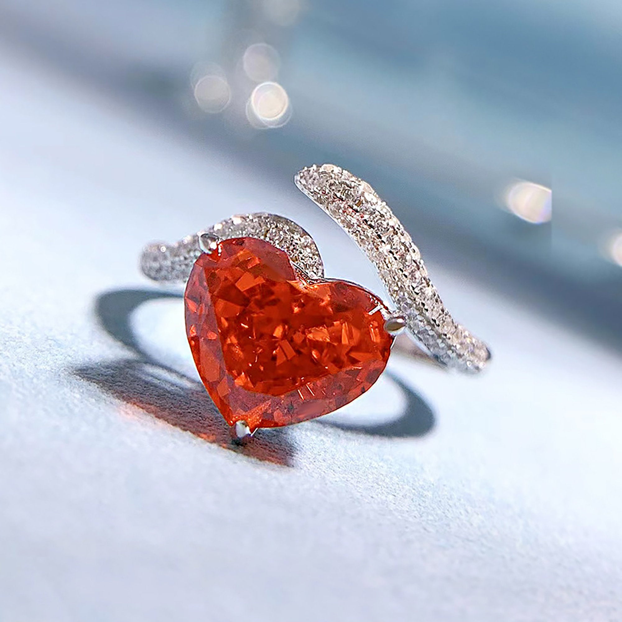 Heart Cut Red Ruby Engagement Wedding Ring in Sterling Silver