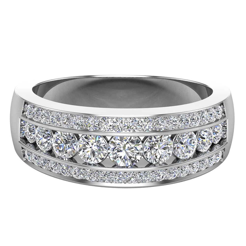 Three Row Half Eternity Band Rose Gold Wedding Band in Sterling Silver