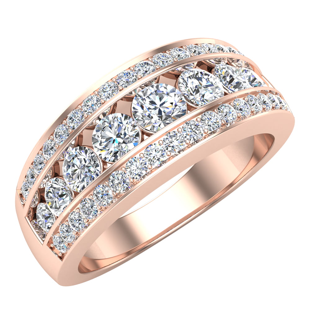 Three Row Half Eternity Band Rose Gold Wedding Band in Sterling Silver