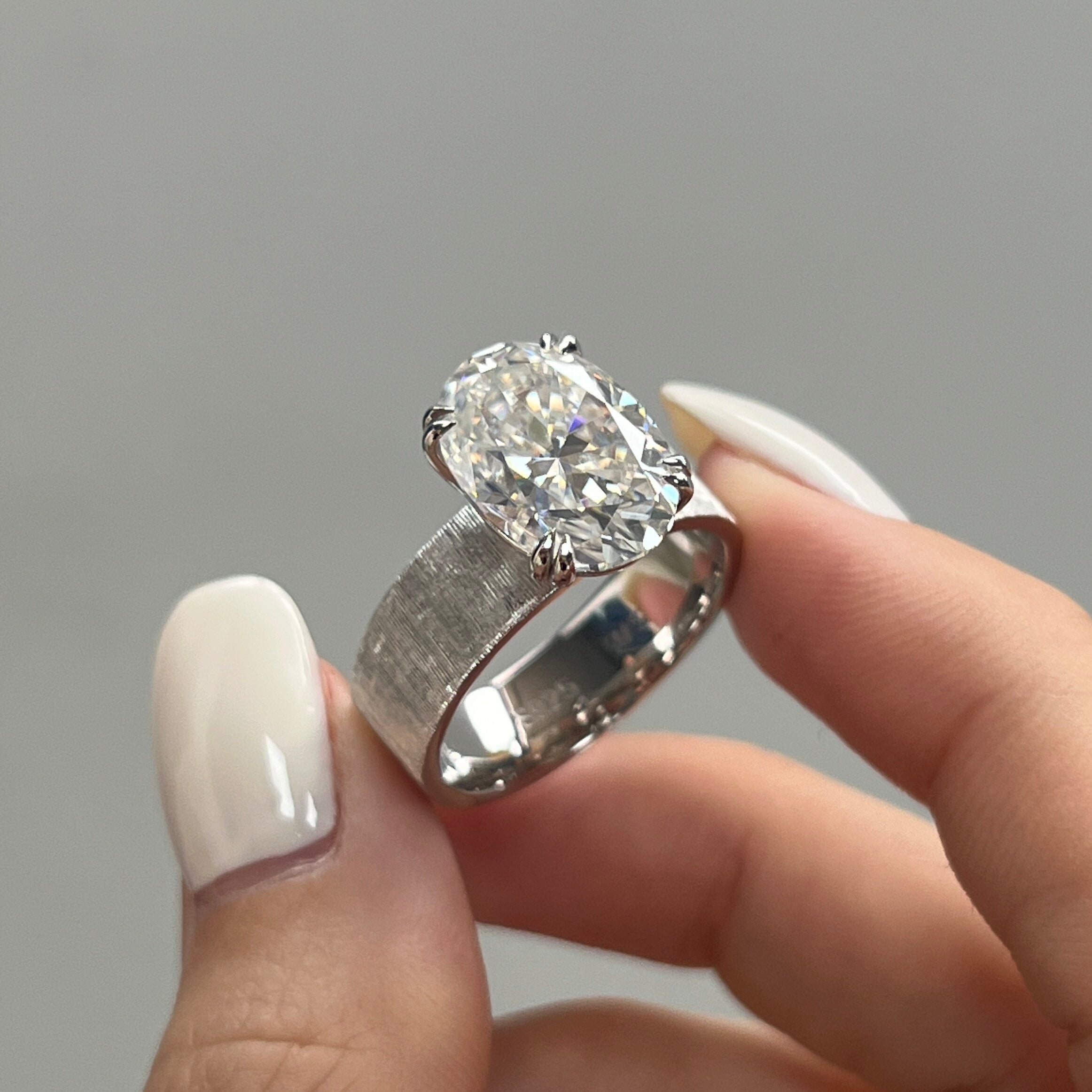 Wide Band Oval Elegant Vintage-Inspired Engagement Ring in Sterling Silver