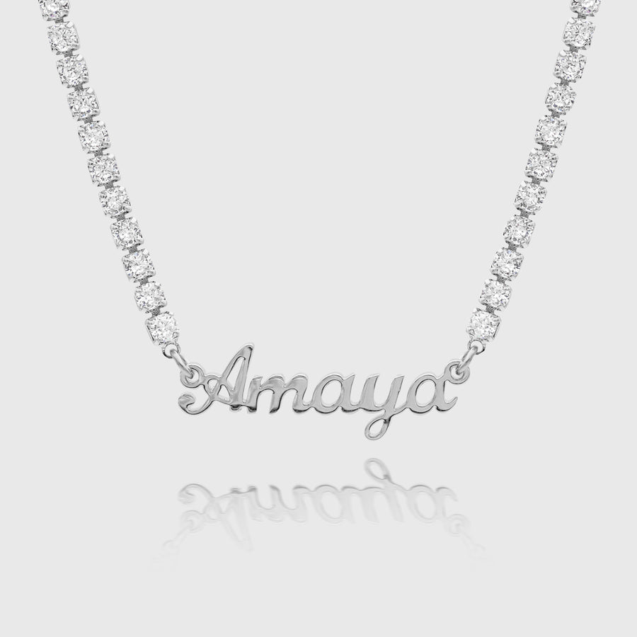Custom Name Tennis Chain Necklace – Sterling Silver Name Pendant
