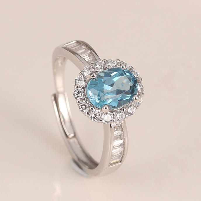 Handcrafted Halo Topaz Ring for Women ¨C Sterling Silver, Adjustable Size