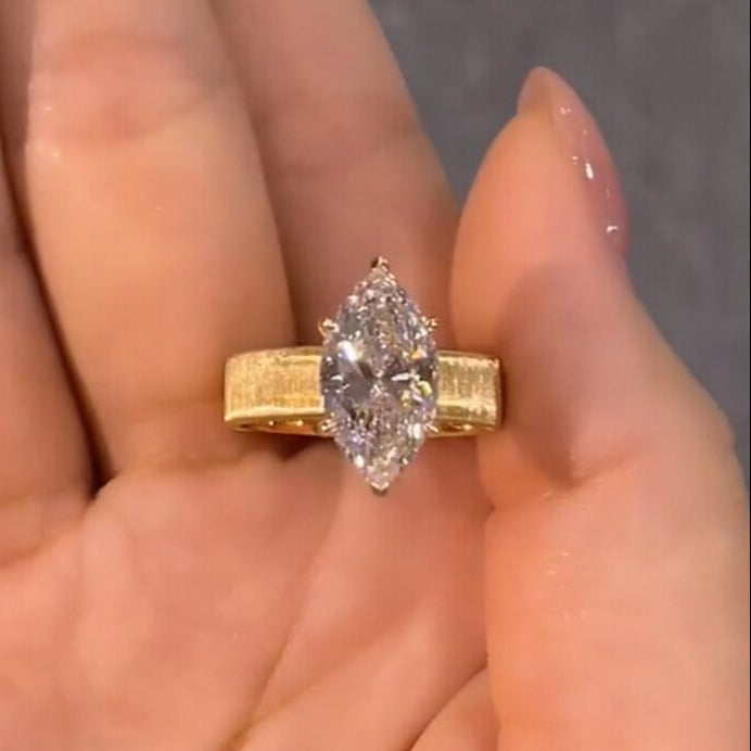 Wide Band Marquise Cut Elegant Engagement Ring