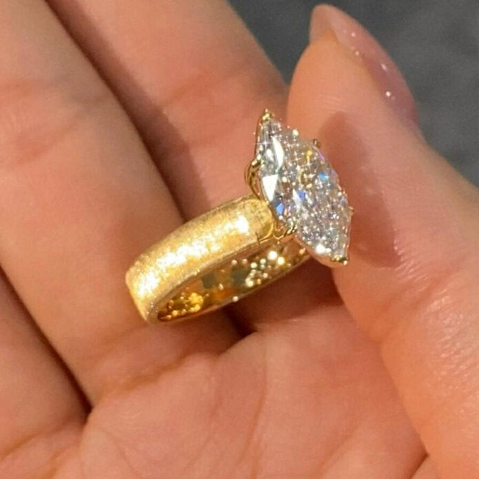 Wide Band Marquise Cut Elegant Engagement Ring