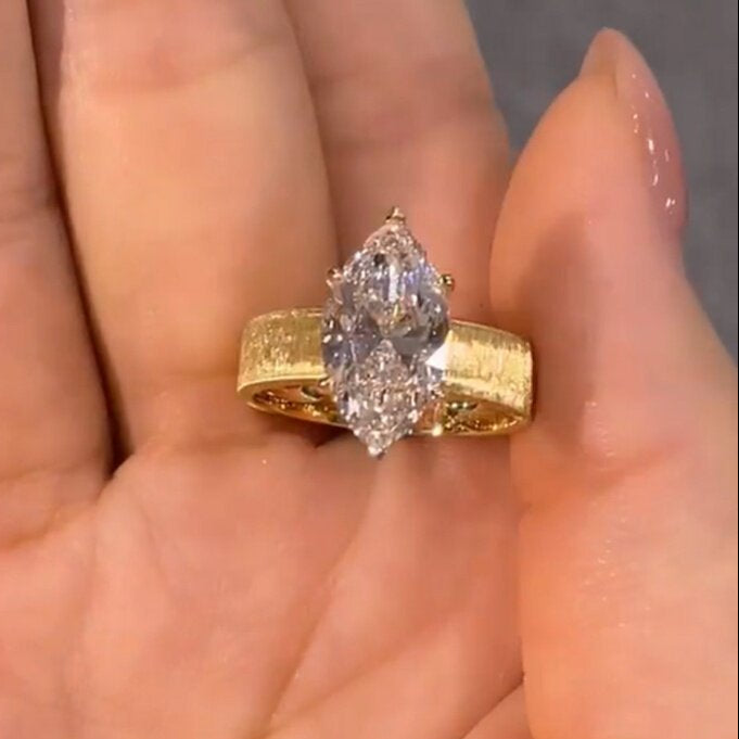 Wide Band Marquise Cut Elegant Engagement Ring