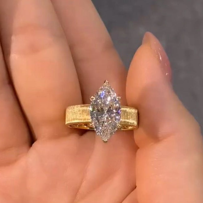 Wide Band Marquise Cut Elegant Engagement Ring