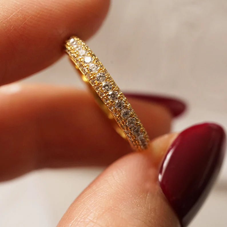 Micro Pavé Triple Row Half Eternity Wedding Band Ring in 925 Sterling Silver
