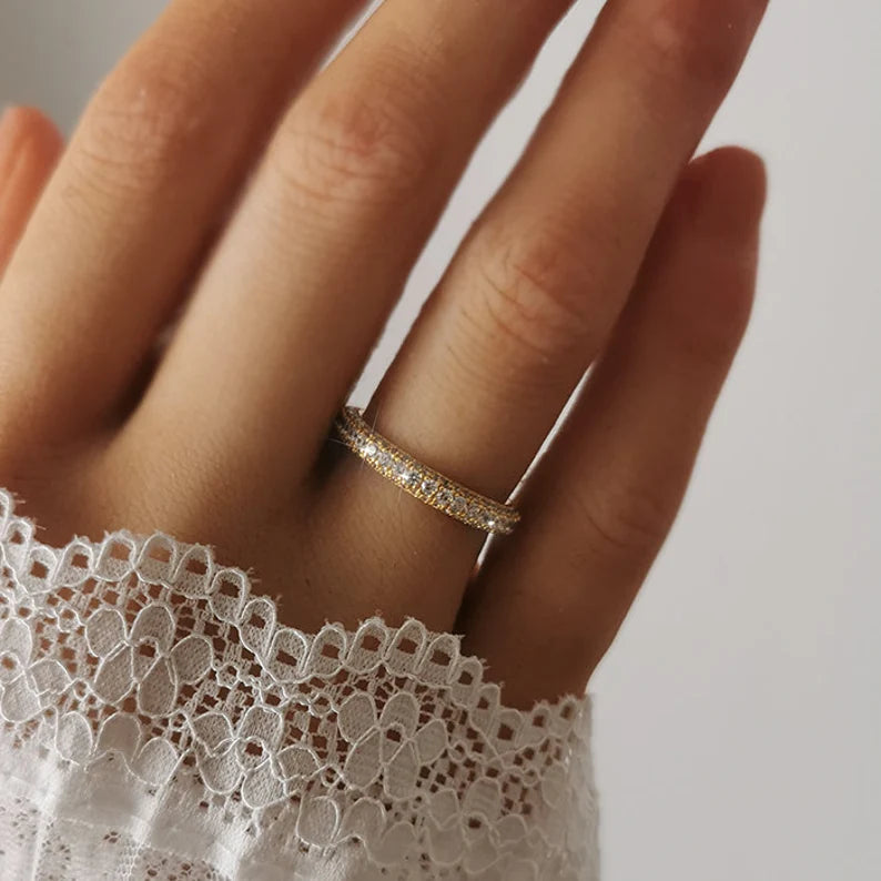 Micro Pavé Triple Row Half Eternity Wedding Band Ring in 925 Sterling Silver