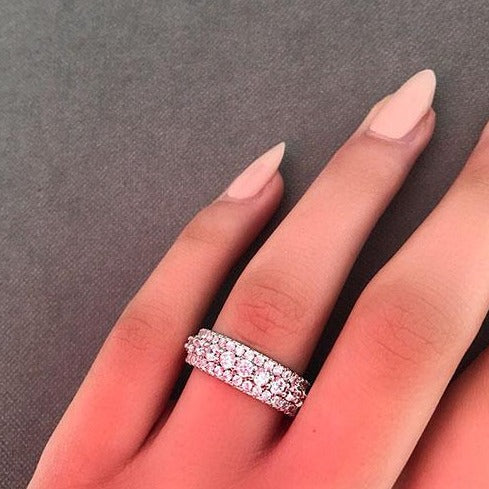Eternity Round Cut Triple-Row Wedding Band In Sterling Silver