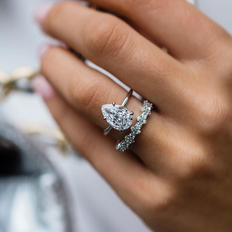 2PCS Pear Cut Solitaire Bridal Set in Sterling Silver – Shine of