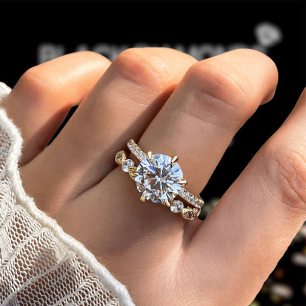 Classic Golden Tone Round Cut 6 Prong Bridal Set in Sterling Silver Golden Tone 5.5 U.S