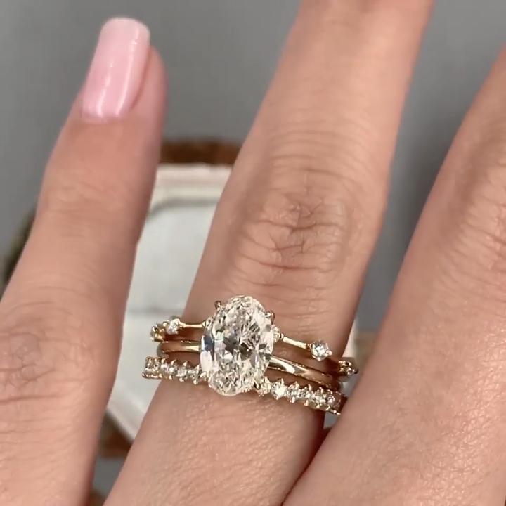 Oval Cut Stack 3pcs Wedding Bridal Set in Sterling Silver – Shine