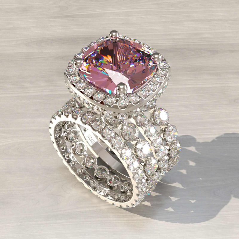 4 Pcs Vintage Colored Cushion Cut Halo Bridal Set Rings In Sterling Silver