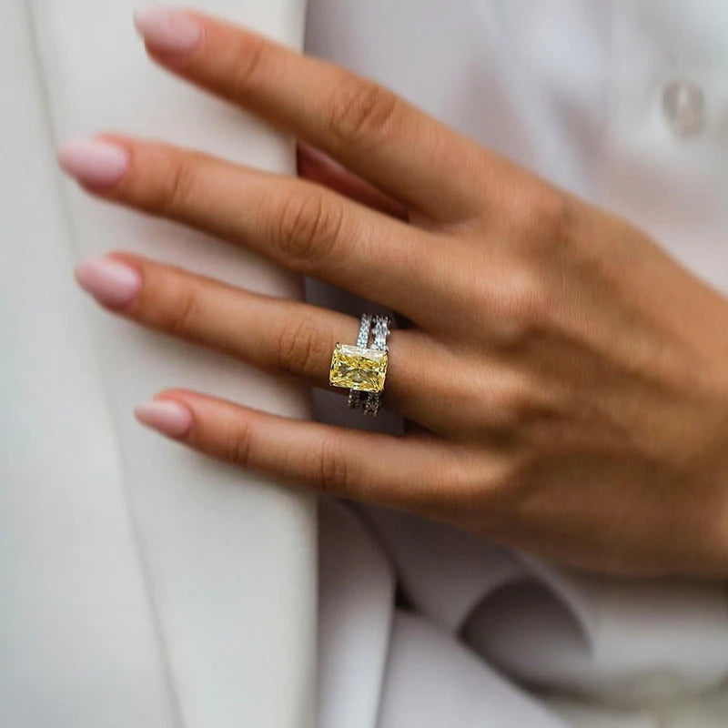 2pcs Yellow Radiant Cut Bridal Sets In Sterling Silver