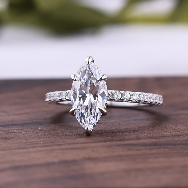 Classic Marquise Cut Sterling Silver Engagement Ring In