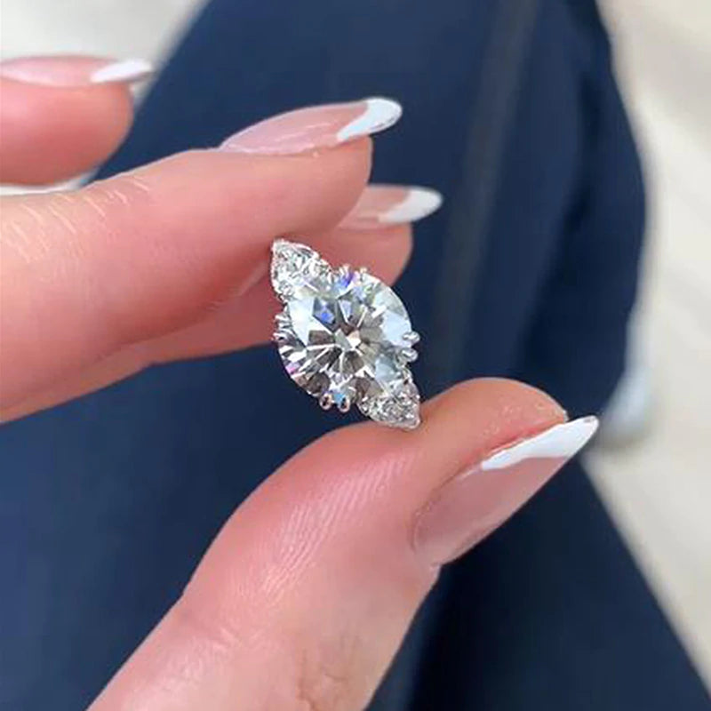 Handmade Round Cut Three Stone Sterling Silver Engagement Ring-Only Size 9.0 Available