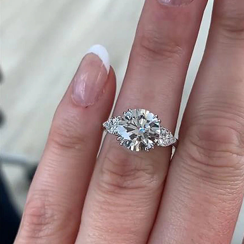 Handmade Round Cut Three Stone Sterling Silver Engagement Ring-Only Size 9.0 Available