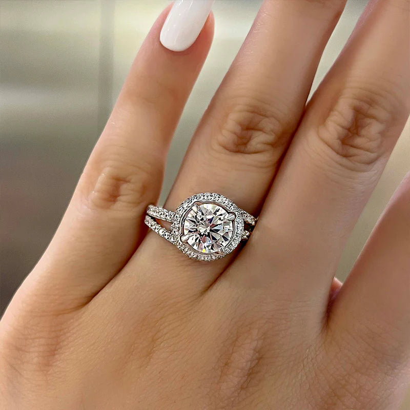 Stunning Round Cut Halo Insert Bridal Ring Set In Sterling Silver