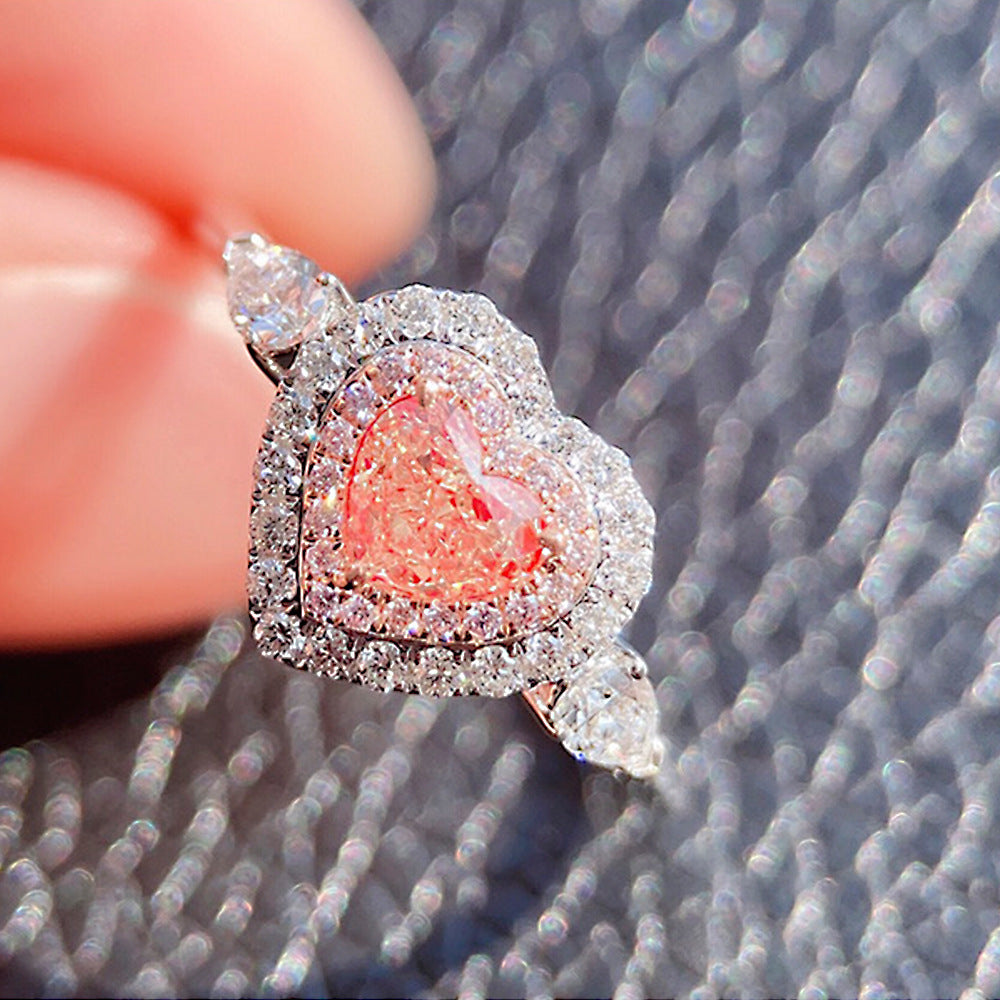 Pink Diamond Heart Diamond Wedding Ring Heart Shape Light Pink