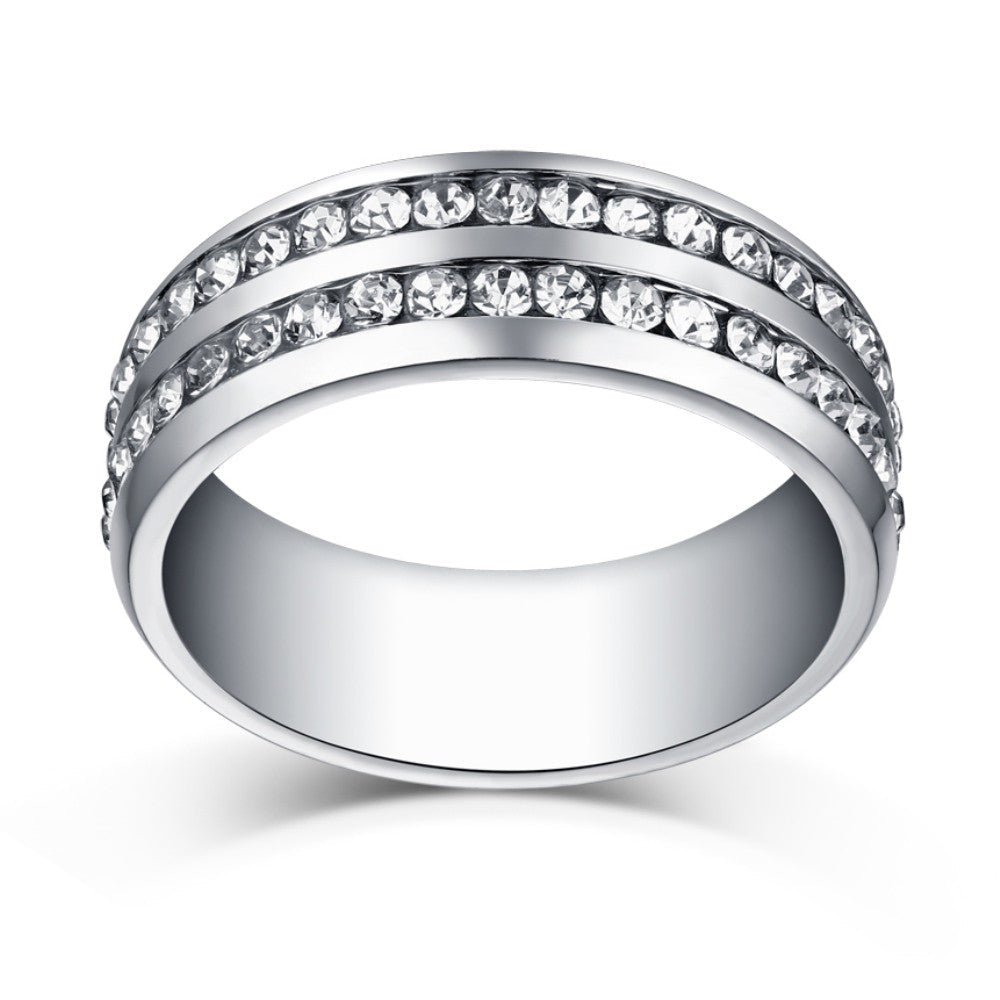 Two Row Round Cut Titanium Steel Men's Ring