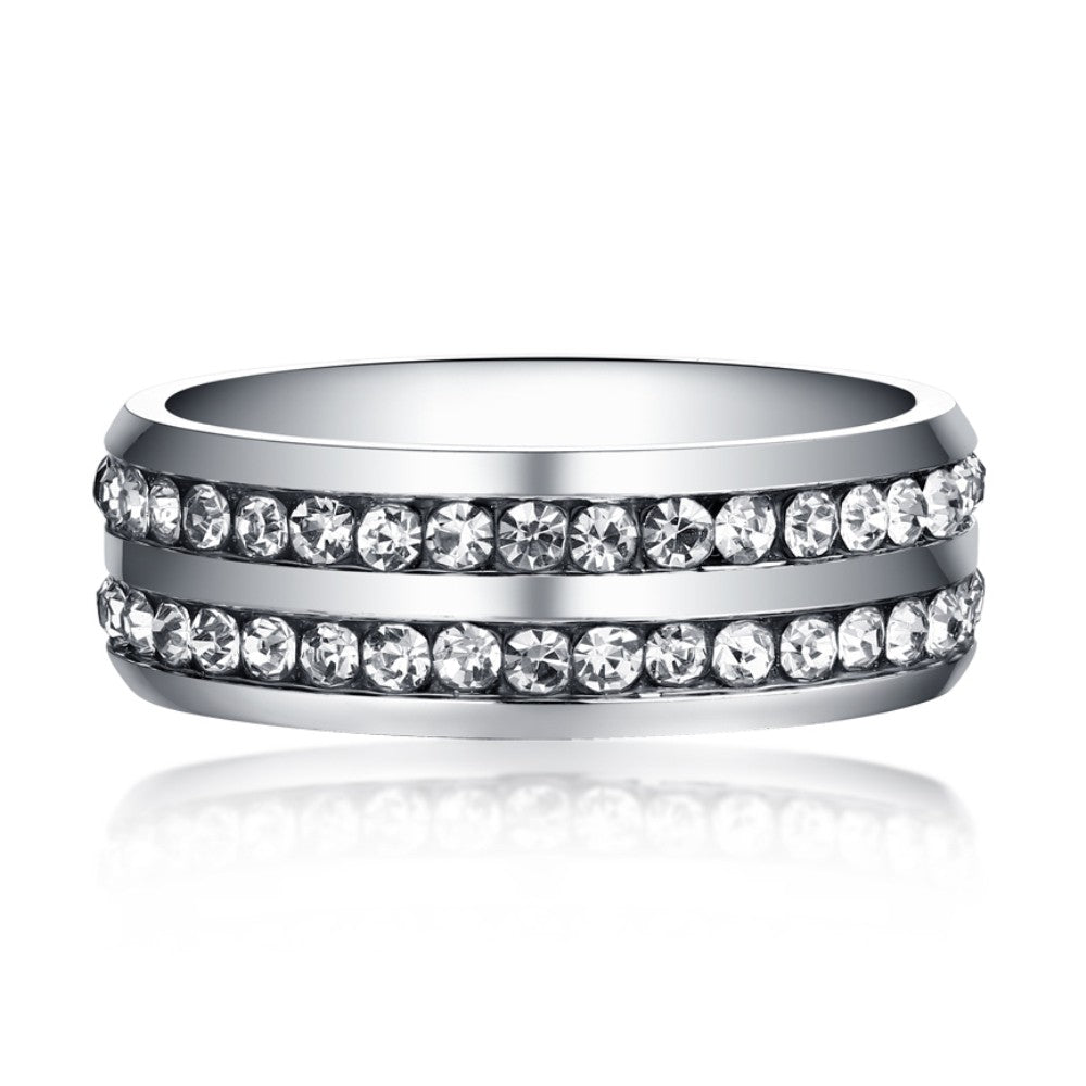 Two Row Round Cut Titanium Steel Men's Ring