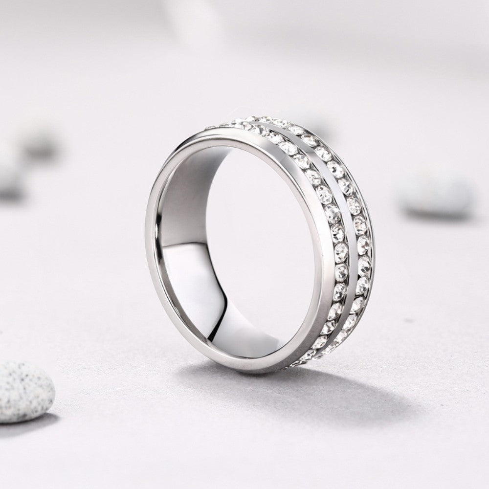 Two Row Round Cut Titanium Steel Men's Ring