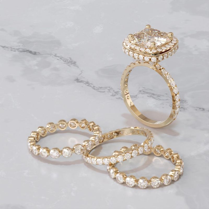 4 Pcs Vintage Colored Cushion Cut Halo Bridal Set Rings In Sterling Silver