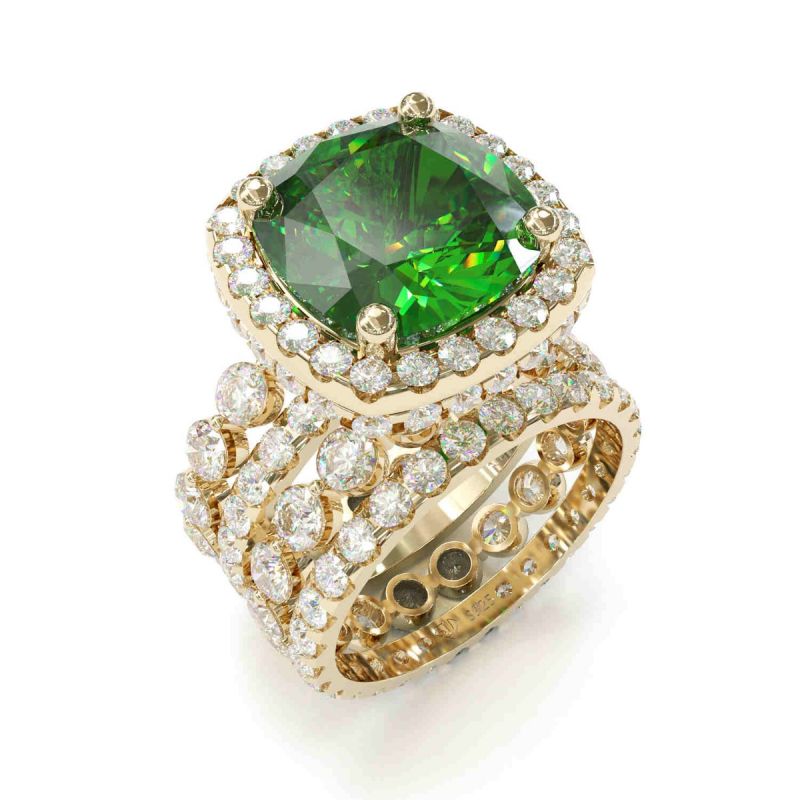 4 Pcs Vintage Colored Cushion Cut Halo Bridal Set Rings In Sterling Silver