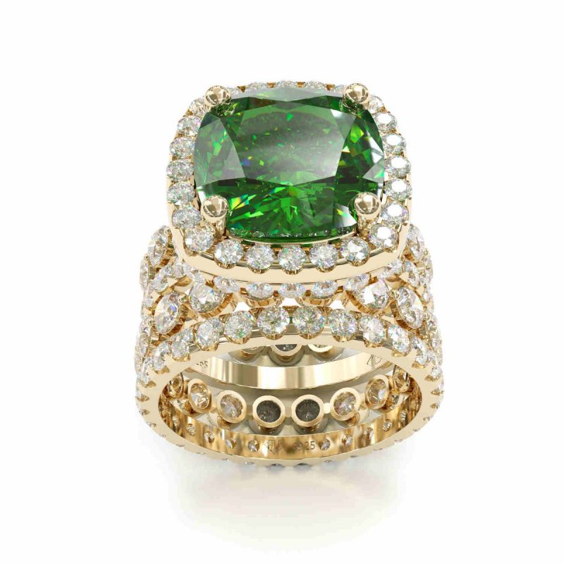 4 Pcs Vintage Colored Cushion Cut Halo Bridal Set Rings In Sterling Silver