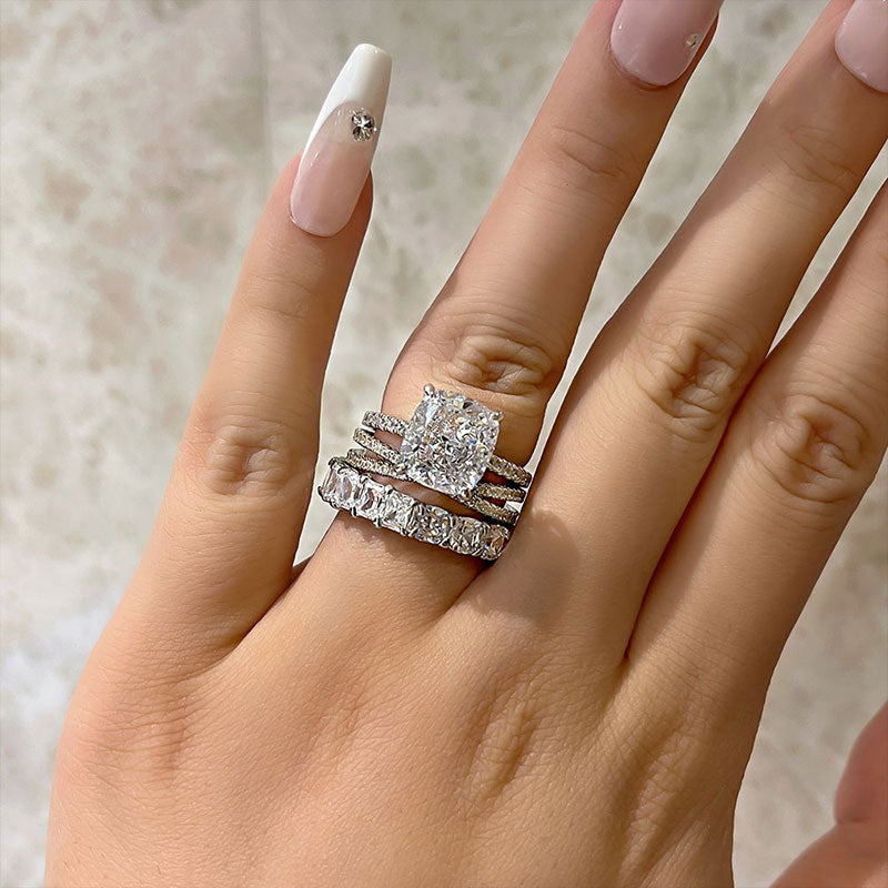 Pcs Solitaire Cushion Cut Wedding Ring Set In Sterling Silver