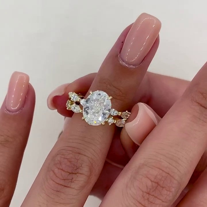 Gold Oval Cut Engagement Diamond Bands| Sterling Silver Wedding