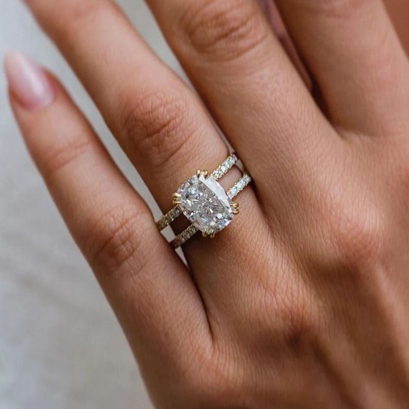 Cushion Cut Split Shank Engagement Ring Anniversary Ring in