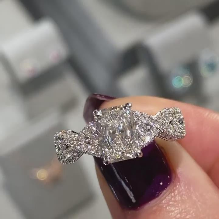 Radiant Cut Twisted Engagement Ring in 925 Sterling Silver – Shine