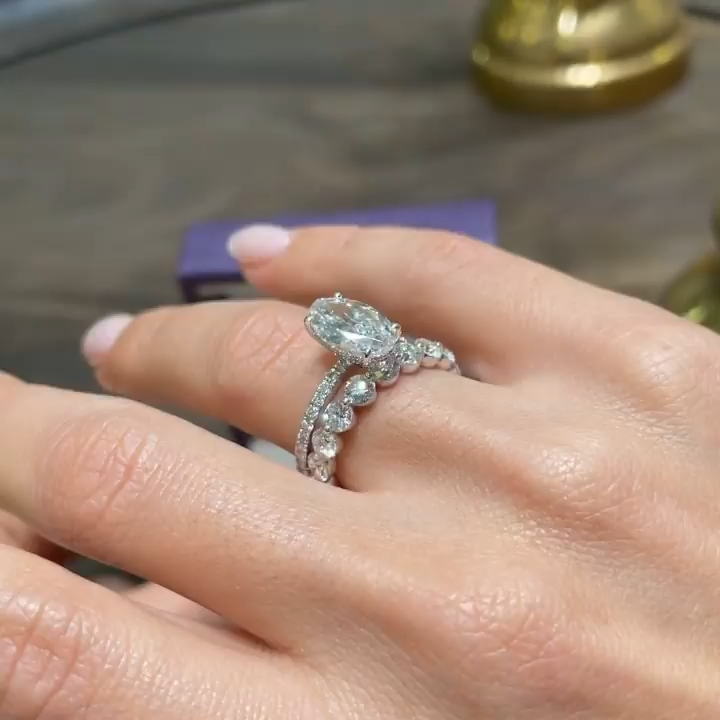 3PCS CT Oval Cut Bridal Ring Set Ring in Sterling Silver