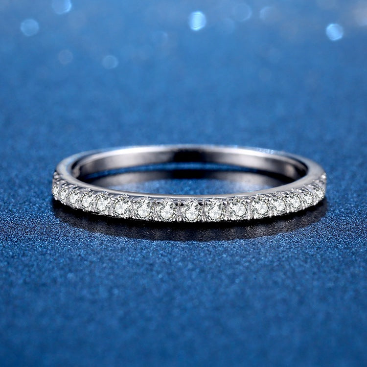 Classic D Color Half Eternity Moissanite Sterling Silver Wedding Band