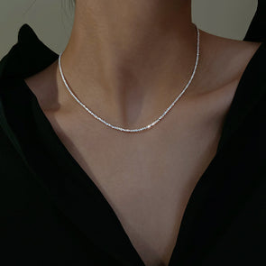 Classic Thin Tennis Necklace in 925 Sterling Silver