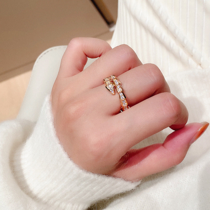 Pave Snake Design Adjustable Ring