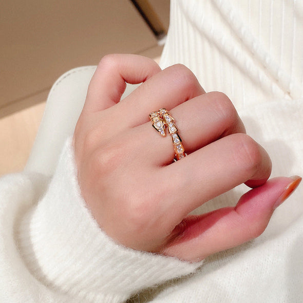Pave Snake Design Adjustable Ring