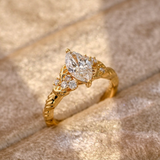 Vintage Leaf Vein Marquise Cut Engagement Ring