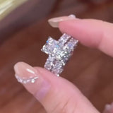 2Pcs Radiant Cut Sterling Silver Bridal Set with Eternity Band