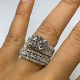 2PCS Round Cut With Round Pave Ring Set in Sterling Silver