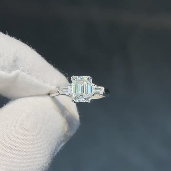 Classic Emerald Cut 2.0ct Moissanite Sterling Silver Ring
