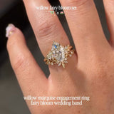 Vintage Willow Fairy Bloom Marquise Cut Bridal Ring Set