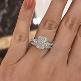 2PCS Radiant Cut Three Stone Wedding Bridal Set In Sterling Silver