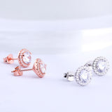 Halo Round Cut Sterling Silver Stud Earrings