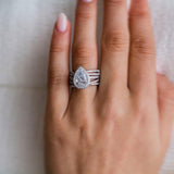 3PCS Classic Halo Pear Cut Wedding Bridal Set with X Criss Cross Band