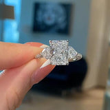 2PCS Radiant Cut Three Stone Wedding Bridal Set In Sterling Silver