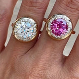 Vintage Inspired Halo Bezel Set Round Cut Engagement Ring