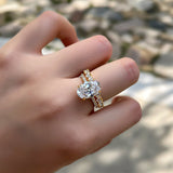 Golden Tone Oval Cut Sterling Silver Bridal Set with Exquisite Marquise & Round Cut Band